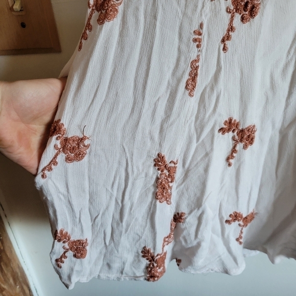 Free People Mini Dress Long Sleeve Embroidered Floral Rust White Small - Picture 5 of 12